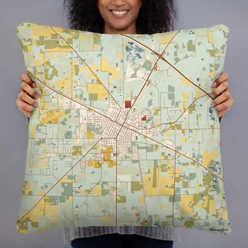 Person holding 22x22 Custom Live Oak Florida Map Throw Pillow in Woodblock
