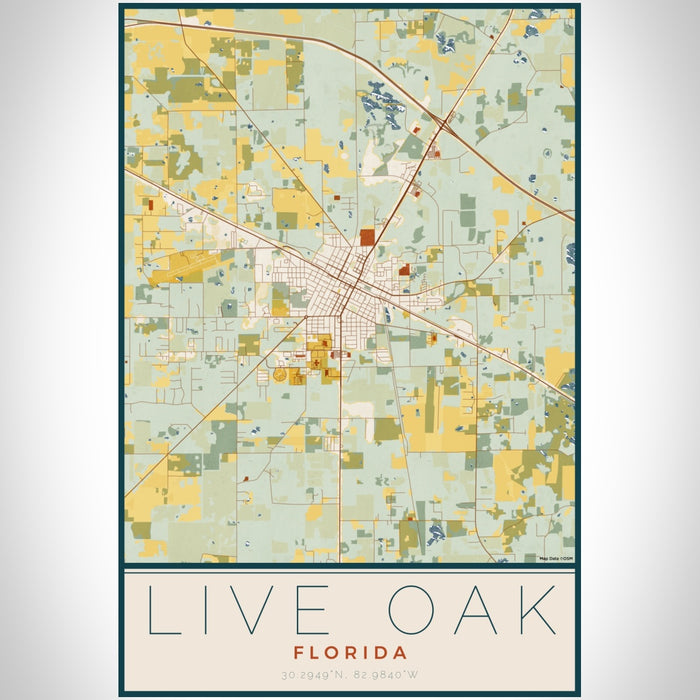 Live Oak Florida Map Print Portrait Orientation in Woodblock Style With Shaded Background