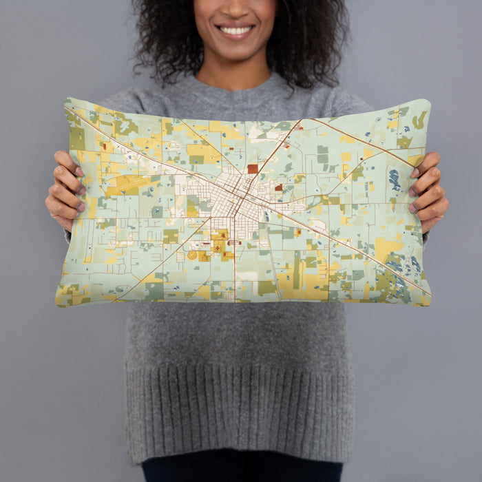 Person holding 20x12 Custom Live Oak Florida Map Throw Pillow in Woodblock