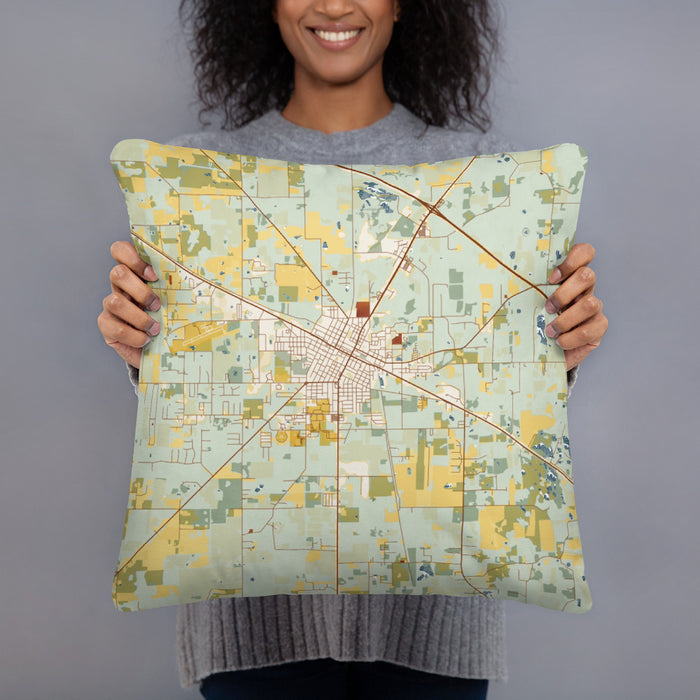 Person holding 18x18 Custom Live Oak Florida Map Throw Pillow in Woodblock