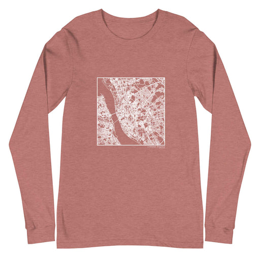 Liverpool England  Map Unisex Long-Sleeve T-shirt with City inscription in Heather Mauve