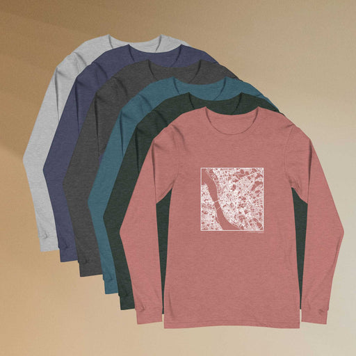 Liverpool England  Map Unisex Long-Sleeve T-shirts in Multiple Colors