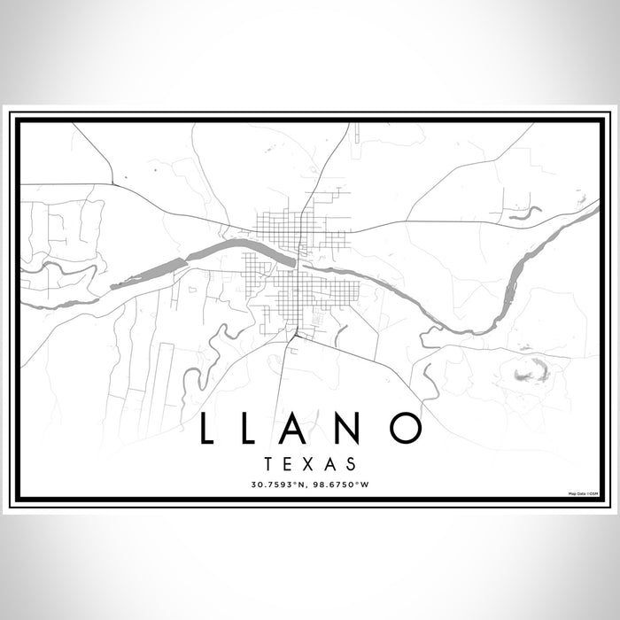 Llano Texas Map Print Landscape Orientation in Classic Style With Shaded Background