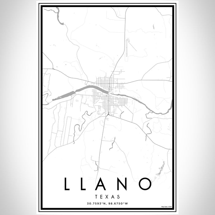 Llano Texas Map Print Portrait Orientation in Classic Style With Shaded Background