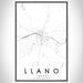 Llano Texas Map Print Portrait Orientation in Classic Style With Shaded Background