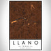 Llano Texas Map Print Portrait Orientation in Ember Style With Shaded Background