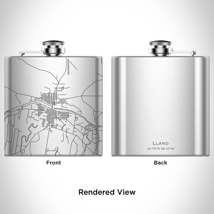 Rendered View of Llano Texas Map Engraving on 6oz Stainless Steel Flask