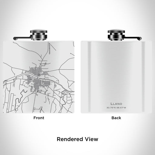 Rendered View of Llano Texas Map Engraving on 6oz Stainless Steel Flask in White
