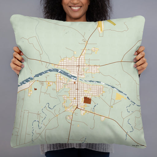 Person holding 22x22 Custom Llano Texas Map Throw Pillow in Woodblock