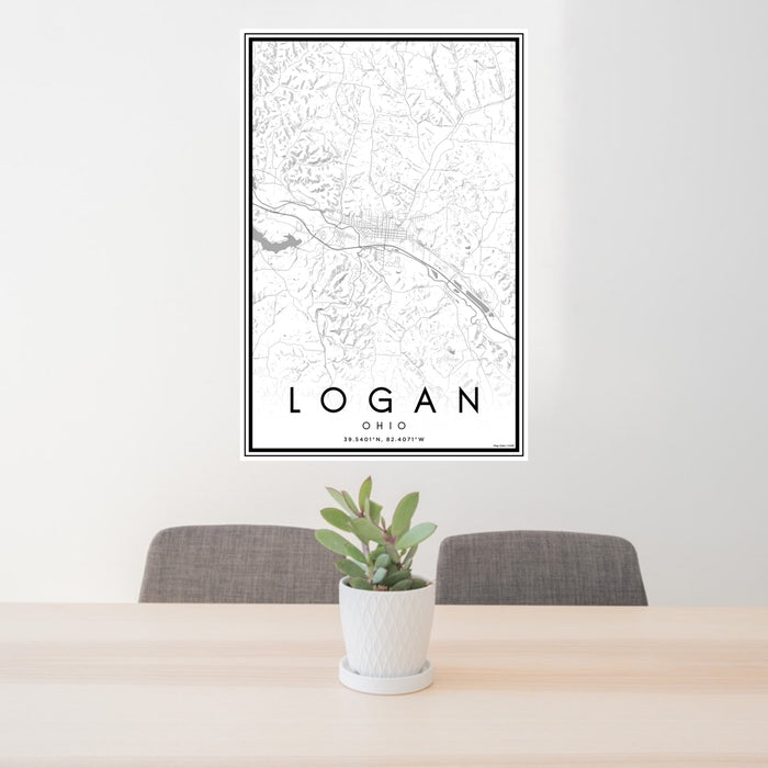 24x36 Logan Ohio Map Print Portrait Orientation in Classic Style Behind 2 Chairs Table and Potted Plant