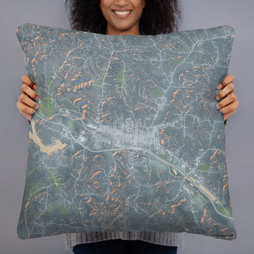 Person holding 22x22 Custom Logan Ohio Map Throw Pillow in Afternoon
