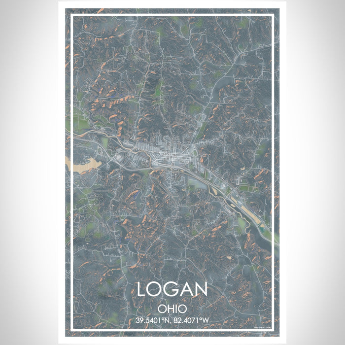 Logan Ohio Map Print Portrait Orientation in Afternoon Style With Shaded Background