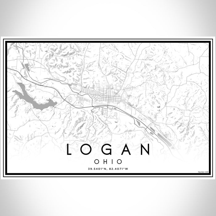 Logan Ohio Map Print Landscape Orientation in Classic Style With Shaded Background