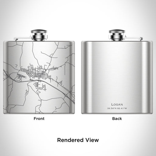 Rendered View of Logan Ohio Map Engraving on 6oz Stainless Steel Flask