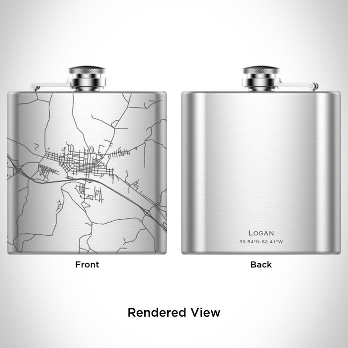 Rendered View of Logan Ohio Map Engraving on 6oz Stainless Steel Flask