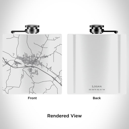 Rendered View of Logan Ohio Map Engraving on 6oz Stainless Steel Flask in White