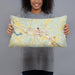 Person holding 20x12 Custom Logan Ohio Map Throw Pillow in Woodblock