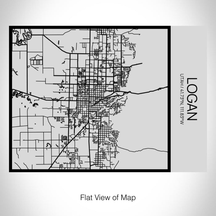 Rendered View of Logan Utah Map on 20oz Stainless Steel Insulated Bottle with Bamboo Top with printed Tactile Lines Map in Black