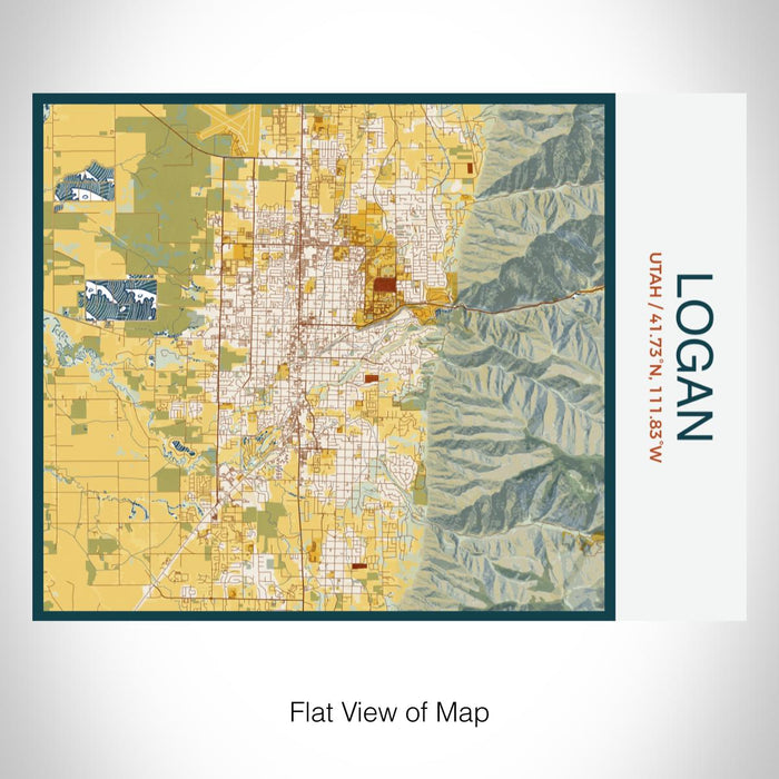 Rendered View of Logan Utah Map on 20oz Stainless Steel Insulated Bottle with Bamboo Top with printed woodblock style map