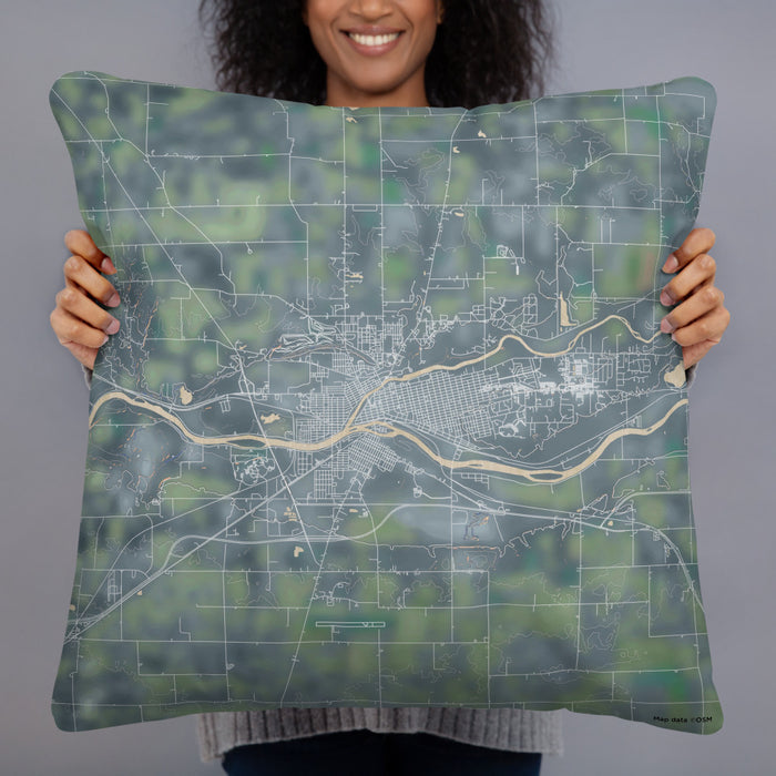 Person holding 22x22 Custom Logansport Indiana Map Throw Pillow in Afternoon