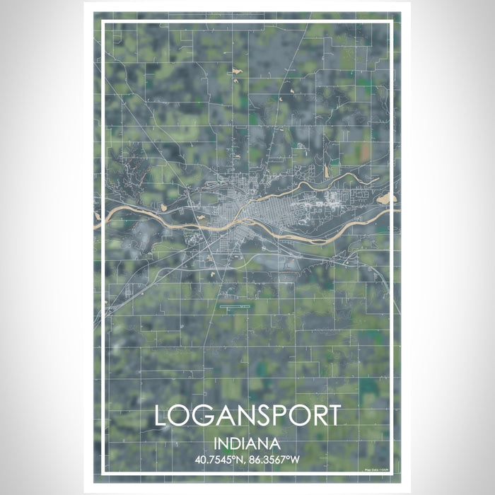 Logansport Indiana Map Print Portrait Orientation in Afternoon Style With Shaded Background