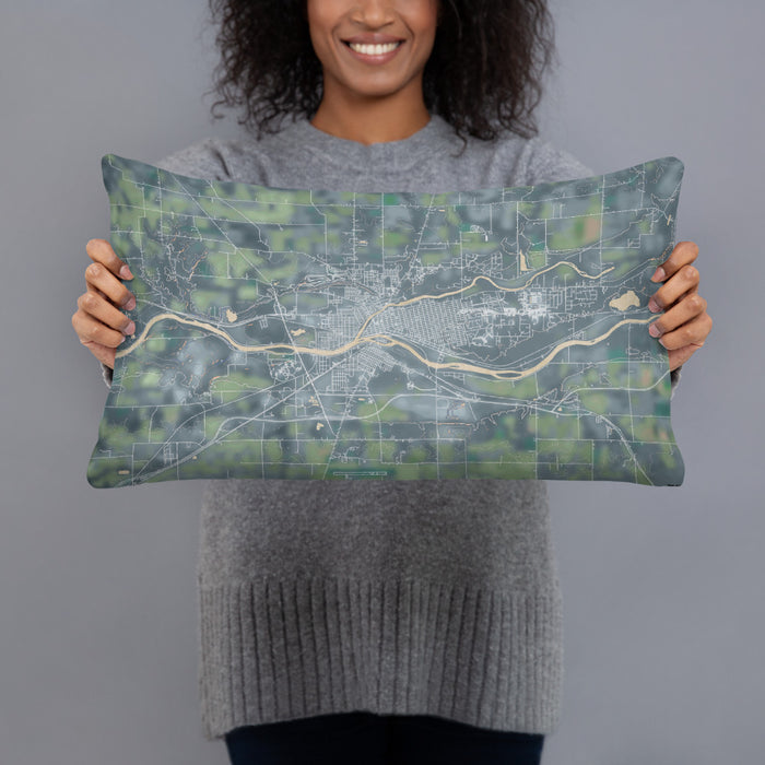 Person holding 20x12 Custom Logansport Indiana Map Throw Pillow in Afternoon
