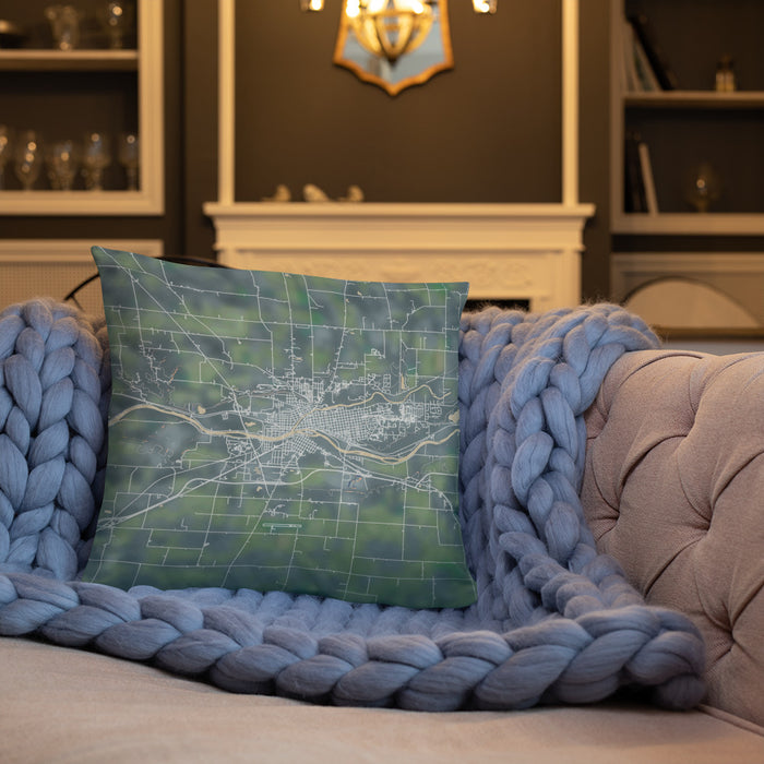 Custom Logansport Indiana Map Throw Pillow in Afternoon on Cream Colored Couch