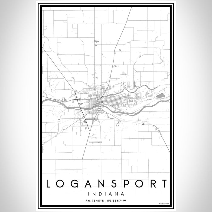 Logansport Indiana Map Print Portrait Orientation in Classic Style With Shaded Background
