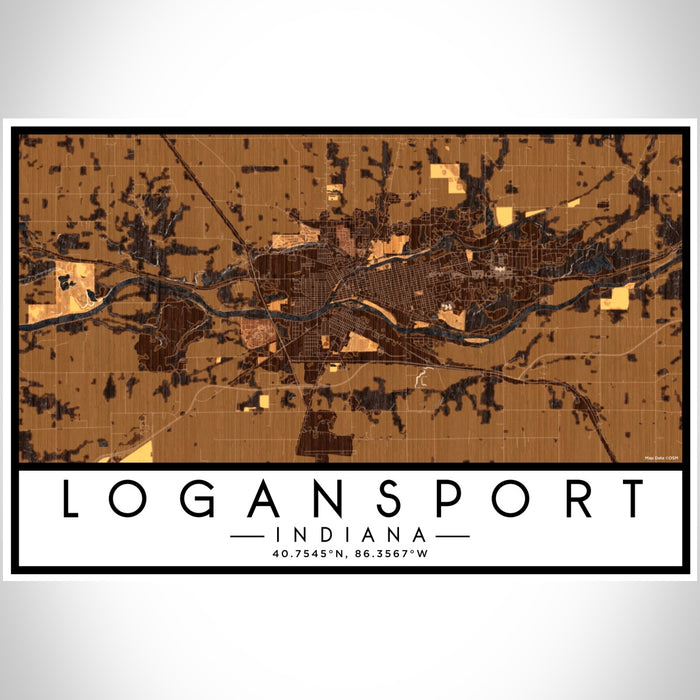 Logansport Indiana Map Print Landscape Orientation in Ember Style With Shaded Background