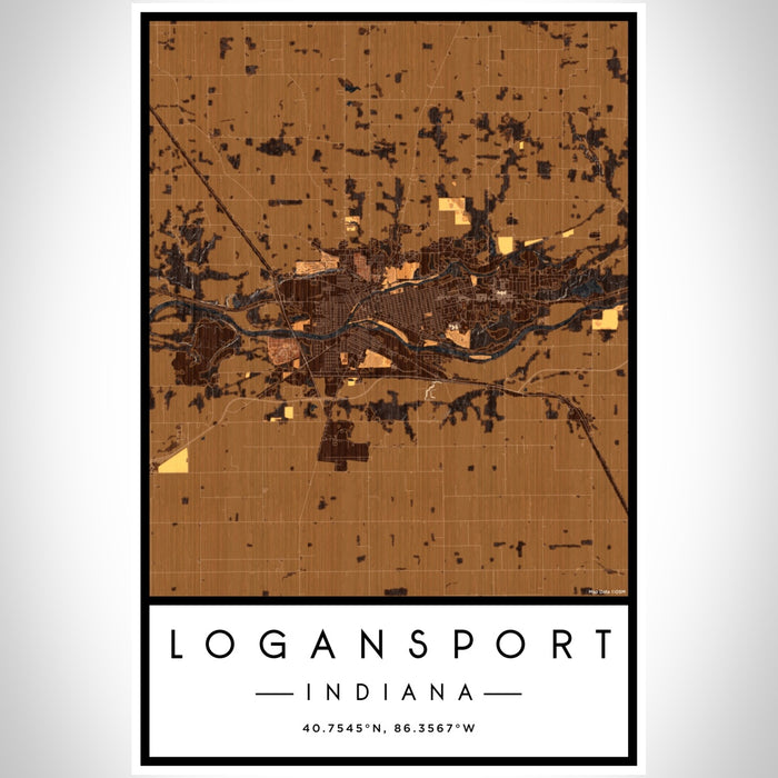 Logansport Indiana Map Print Portrait Orientation in Ember Style With Shaded Background