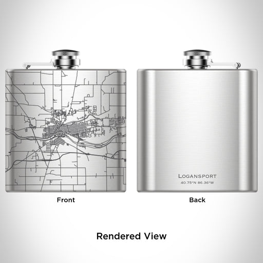 Rendered View of Logansport Indiana Map Engraving on 6oz Stainless Steel Flask