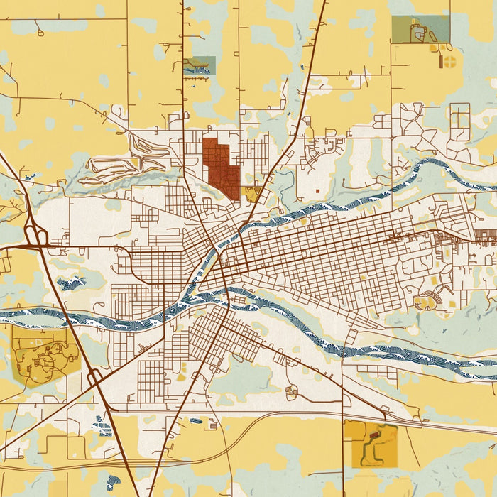 Logansport Indiana Map Print in Woodblock Style Zoomed In Close Up Showing Details
