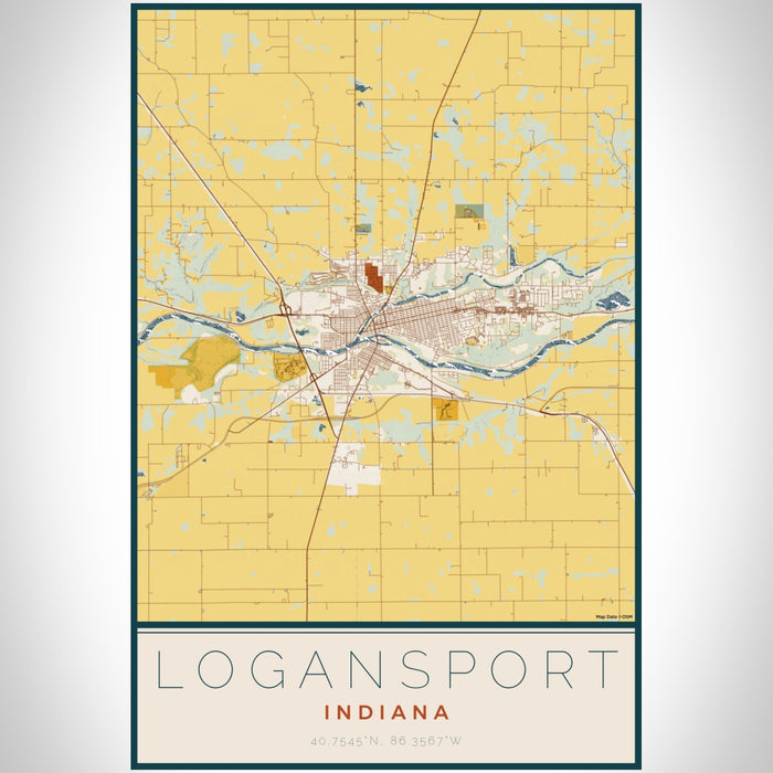 Logansport Indiana Map Print Portrait Orientation in Woodblock Style With Shaded Background