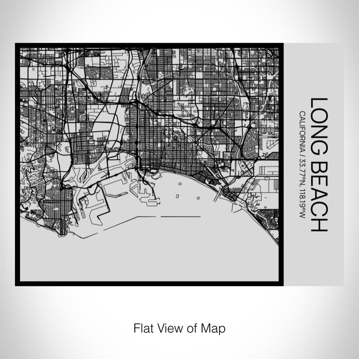 Rendered View of Long Beach California Map on 20oz Stainless Steel Insulated Bottle with Bamboo Top with printed Tactile Lines Map in Black