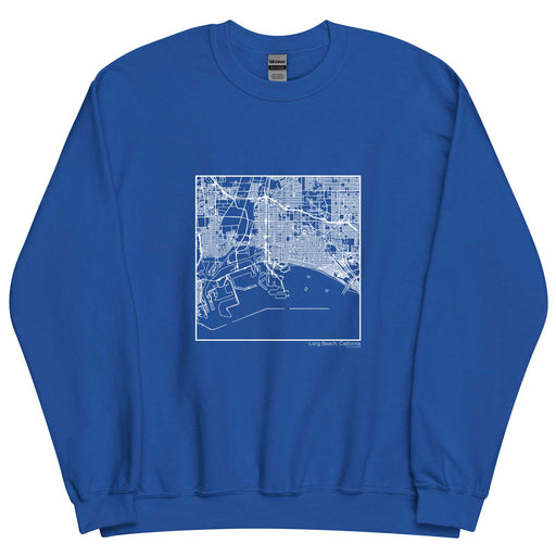 Long Beach California  Map Unisex Crewneck Sweater with City inscription in Royal Blue