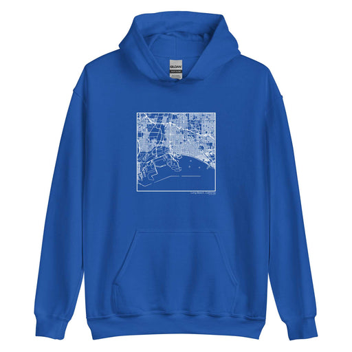 Long Beach California  Map Unisex Hoodie Sweater with City inscription in Royal Blue