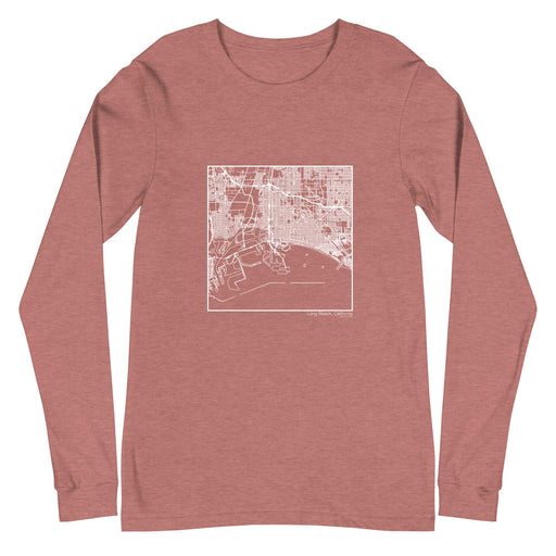 Long Beach California  Map Unisex Long-Sleeve T-shirt with City inscription in Heather Mauve