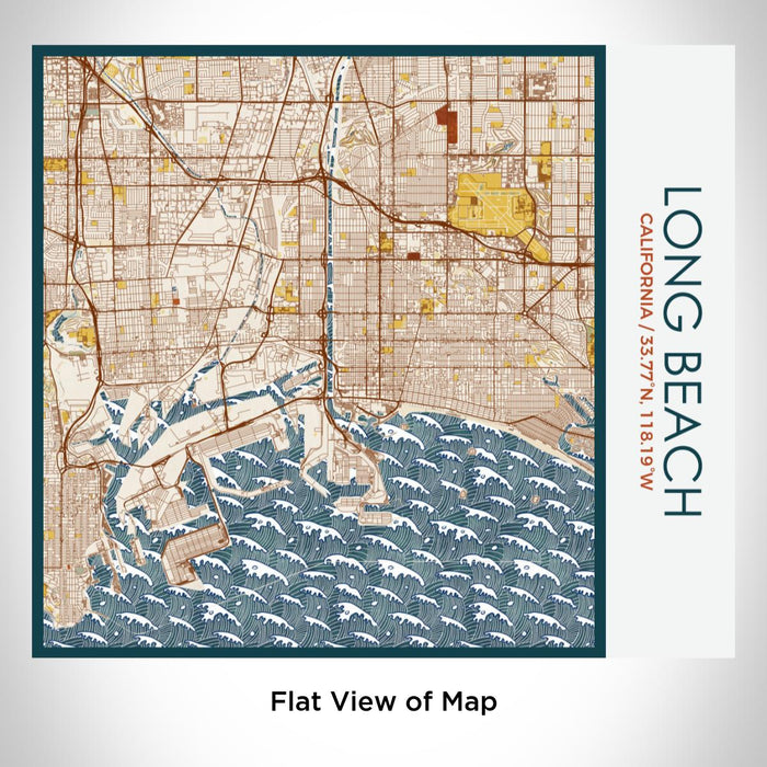 Rendered View of Long Beach California Map on 17oz Stainless Steel Insulated Tumbler in Woodblock Map Style