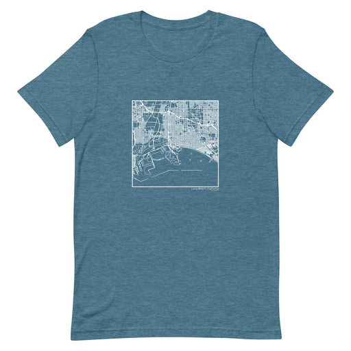 Long Beach California  Map Unisex T-Shirt with City inscription in Heather Teal