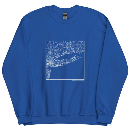 Long Island New York  Map Unisex Crewneck Sweater with City inscription in Royal Blue