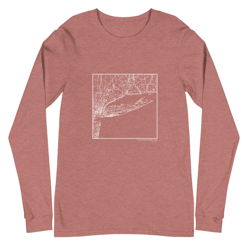 Long Island New York  Map Unisex Long-Sleeve T-shirt with City inscription in Heather Mauve