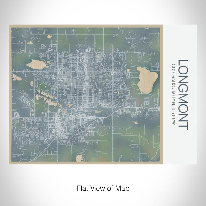 Rendered View of Longmont Colorado Map on 20oz Stainless Steel Insulated Bottle with Bamboo Top with printed afternoon style map