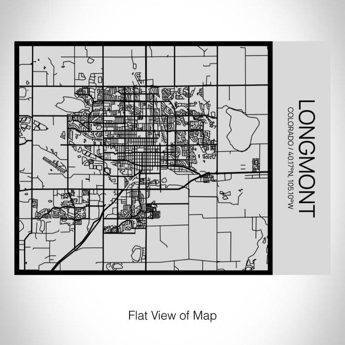 Rendered View of Longmont Colorado Map on 20oz Stainless Steel Insulated Bottle with Bamboo Top with printed Tactile Lines Map in Black