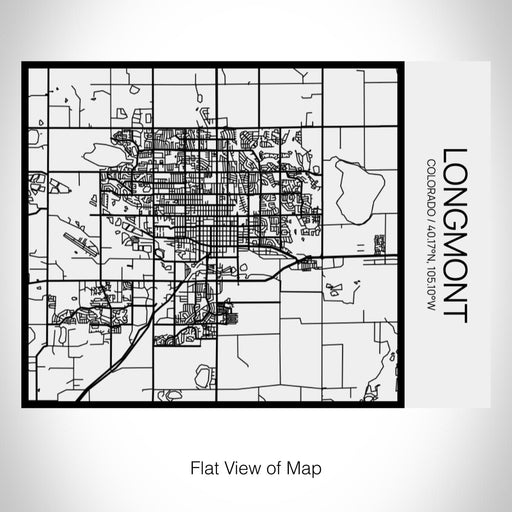 Rendered View of Longmont Colorado Map on 20oz Stainless Steel Insulated Bottle with Bamboo Top in Matte White with printed Tactile Lines Map in Black
