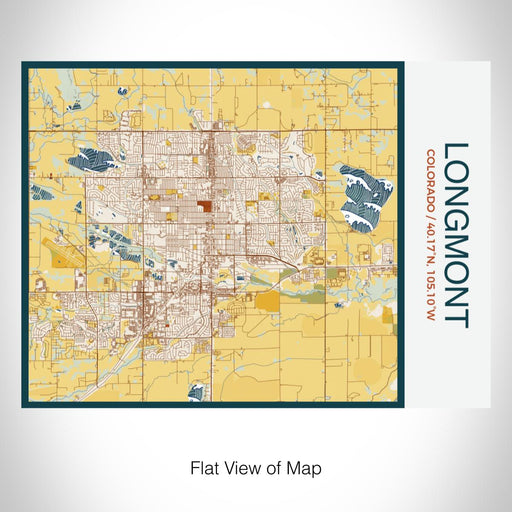 Rendered View of Longmont Colorado Map on 20oz Stainless Steel Insulated Bottle with Bamboo Top with printed woodblock style map