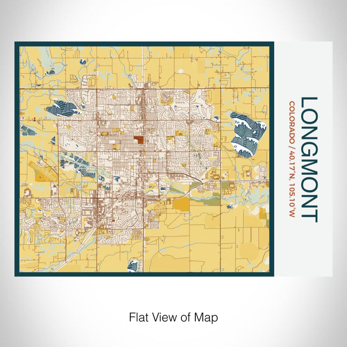 Rendered View of Longmont Colorado Map on 20oz Stainless Steel Insulated Bottle with Bamboo Top with printed woodblock style map