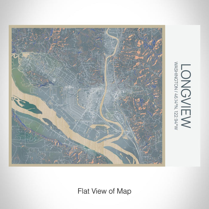 Rendered View of Longview Washington Map on 20oz Stainless Steel Insulated Bottle with Bamboo Top with printed afternoon style map