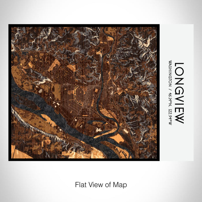 Rendered View of Longview Washington Map on 20oz Stainless Steel Insulated Bottle with Bamboo Top with printed ember style map