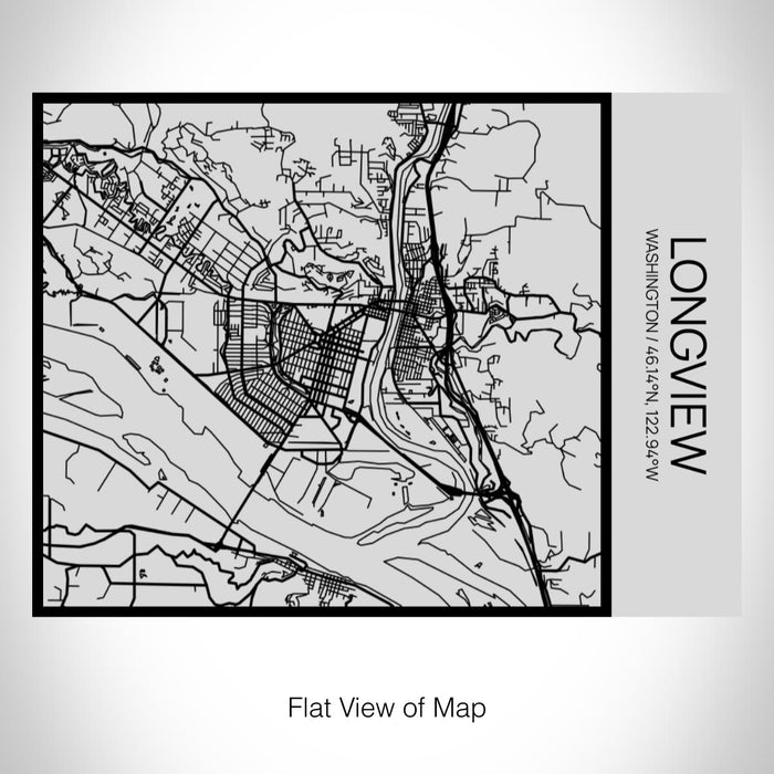 Rendered View of Longview Washington Map on 20oz Stainless Steel Insulated Bottle with Bamboo Top with printed Tactile Lines Map in Black