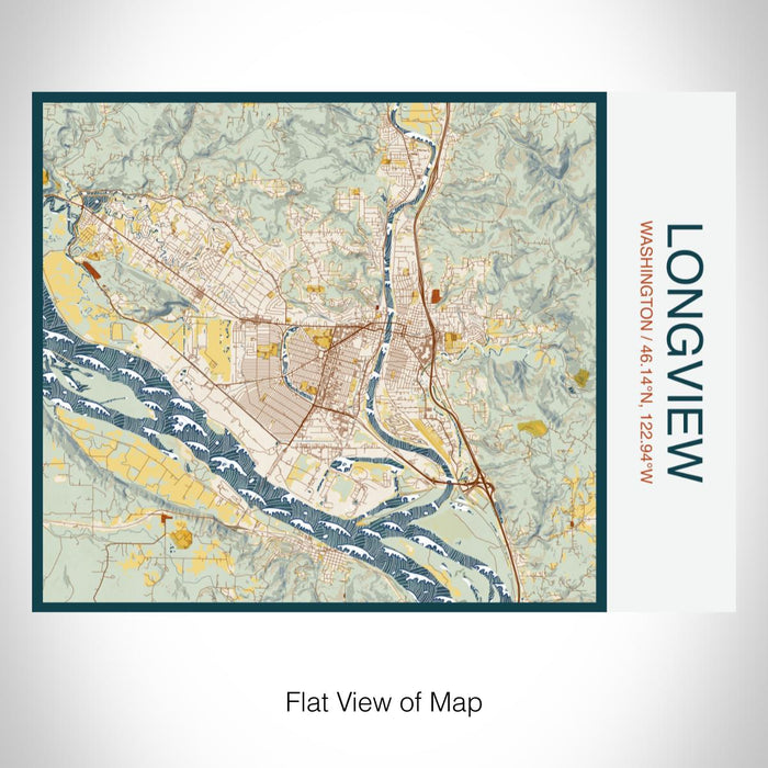 Rendered View of Longview Washington Map on 20oz Stainless Steel Insulated Bottle with Bamboo Top with printed woodblock style map
